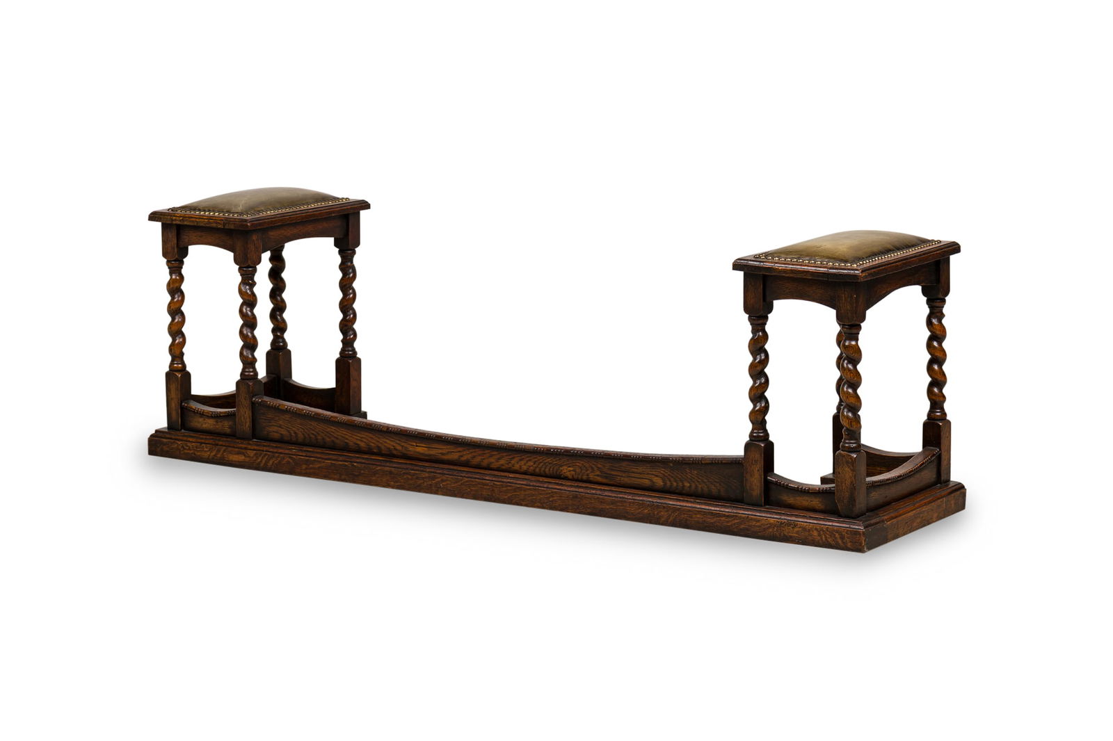 Edwardian Oak and Leather Fireplace Fender (1 of 10)