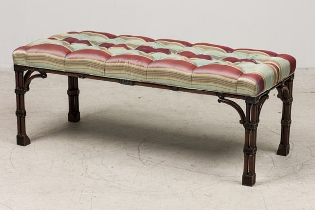 Chinese Chippendale style tufted bench (1 of 8)