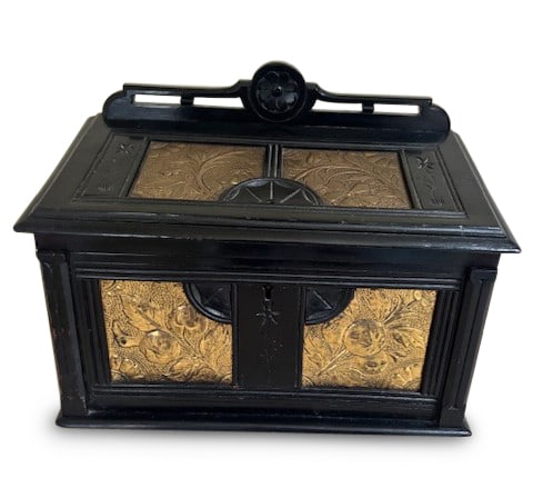 English Aesthetic ebonized casket box with brass panels (1 of 1)