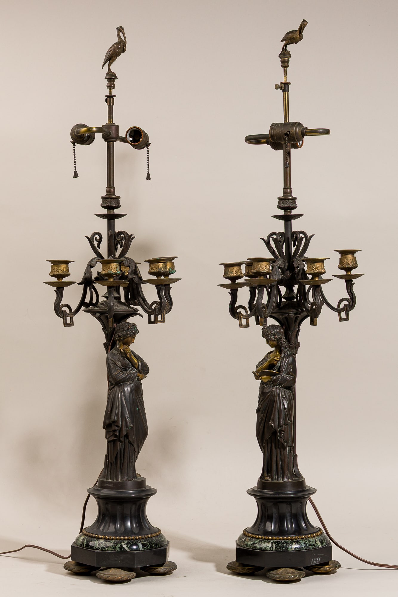 JJ Salmson, Pair Figural Bronzes converted to Candelabra Table Lamps (1 of 14)