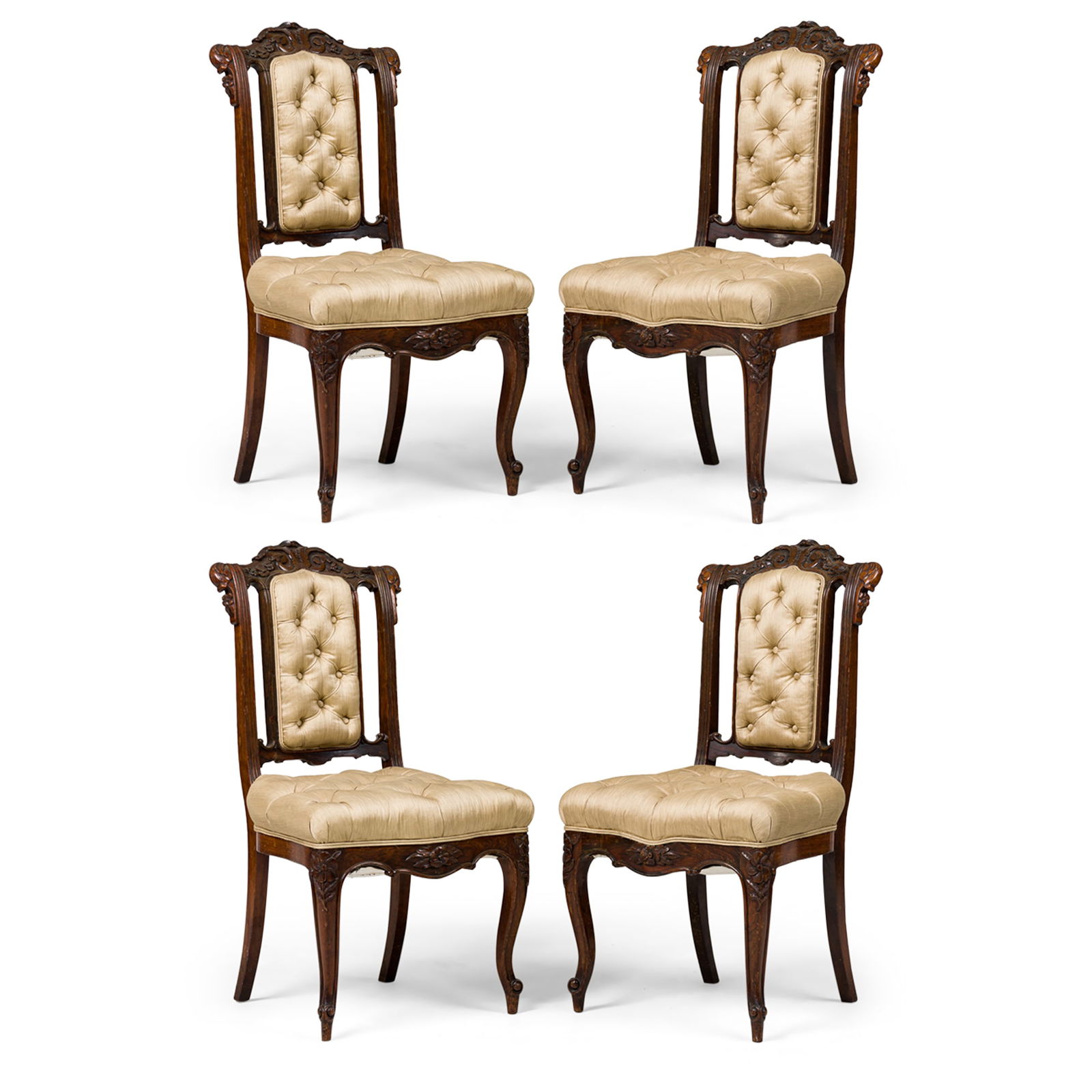 (4) French Louis XV-style Carved Mahogany Tufted Side Chairs (1 of 1)
