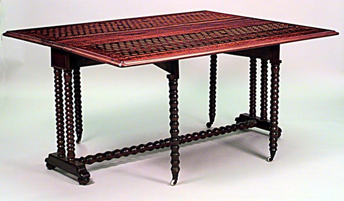 Italian Renaissance Style Parquetry Inlaid Mahogany Drop leaf Table (1 of 1)