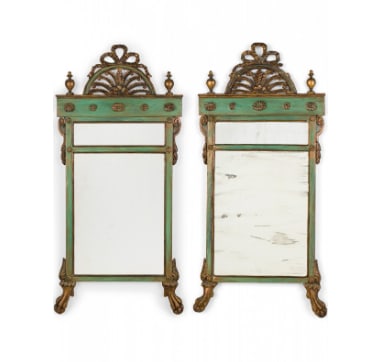 Pair Italian Neoclassical Green Painted Trumeau Mirrors (1 of 1)