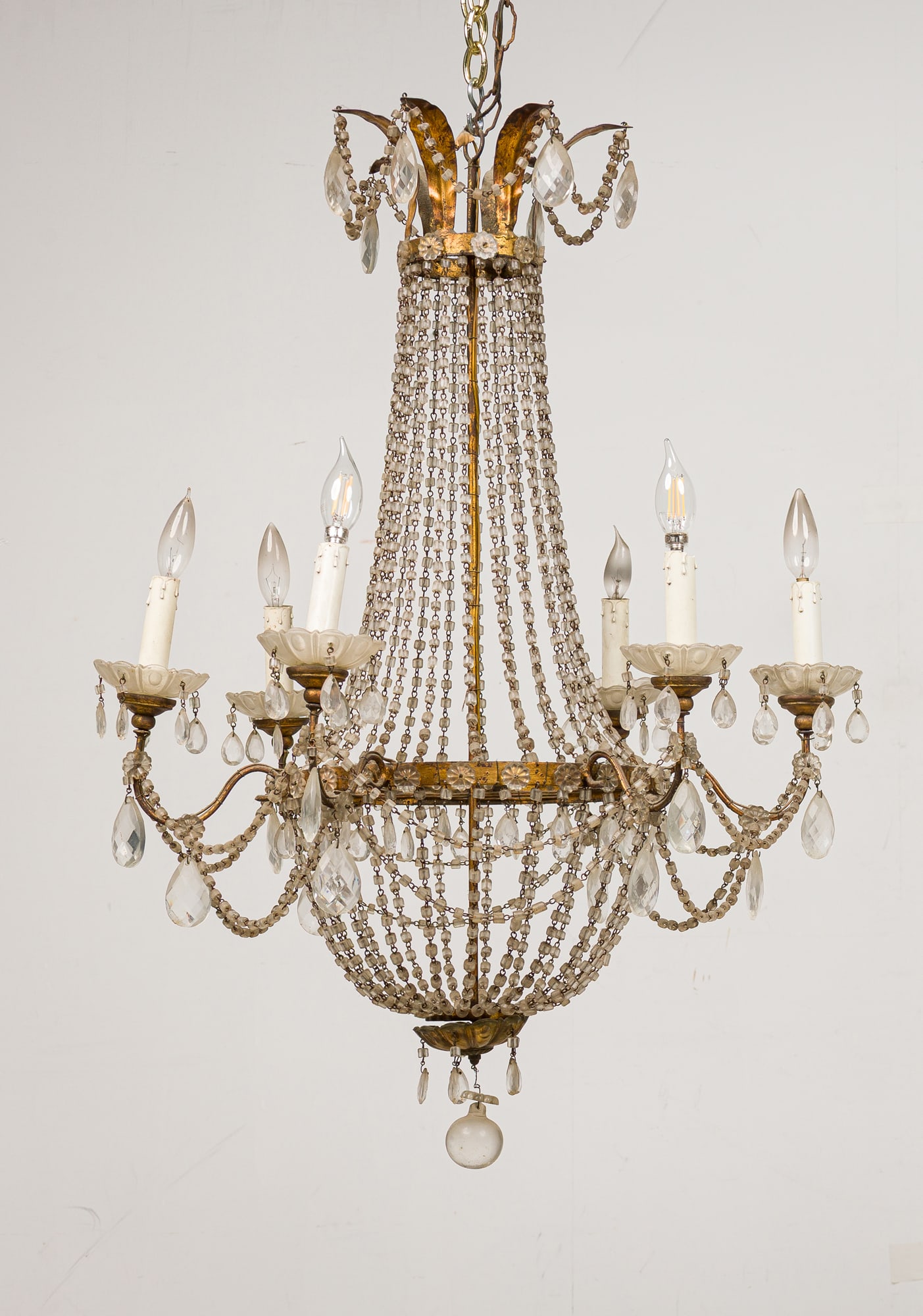 Antique Italian 6-arm gilt tole and crystal basket chandelier (1 of 6)