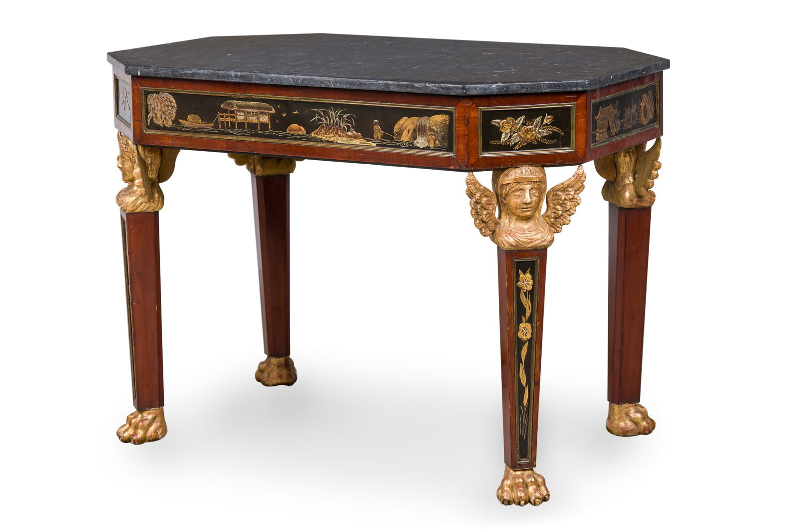 Russian Empire Marble Top Parcel Gilt Mahogany Center Table (1 of 11)