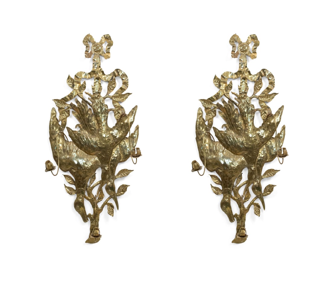 Pair German rustic style brass game bird wall sconces (1 of 1)