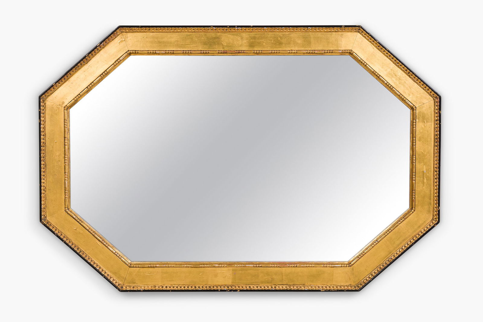 Vintage Large Octagonal Gold Framed Mirror: c. 20th c., 21st c., USA likely, gold gilt frame molding, 54"h x 36"w x 1.5"d