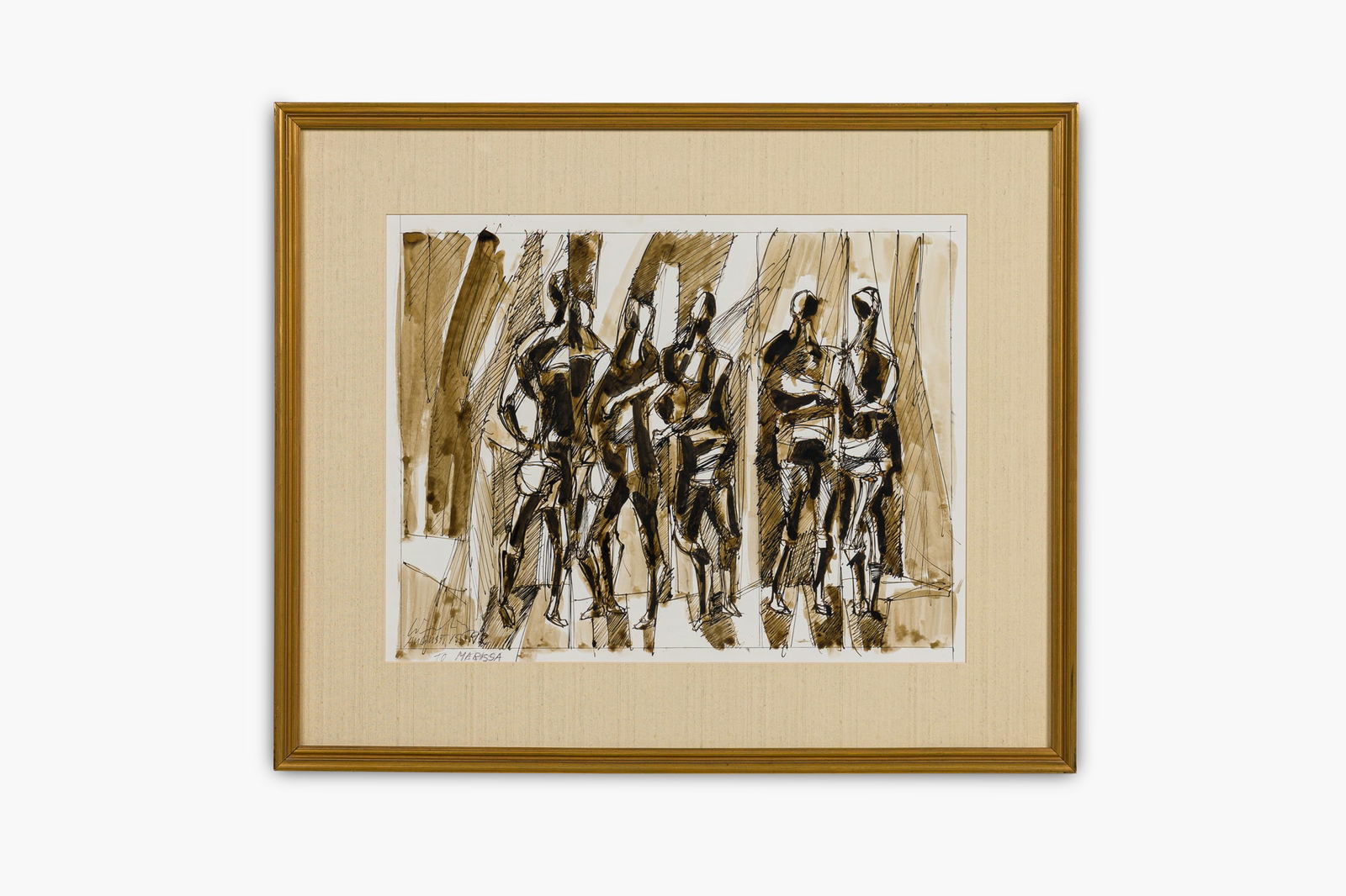 Erwin Wending, Figures, Pen on Paper Drawing, 1992: Erwin Wending (New York, 1914-1993), Untitled Abstract, ink,signed and dated along lower left, mounted and framed under glass, 14.5"h x 19"w (sight), 22"h x 26.5"w (frame) Similar: