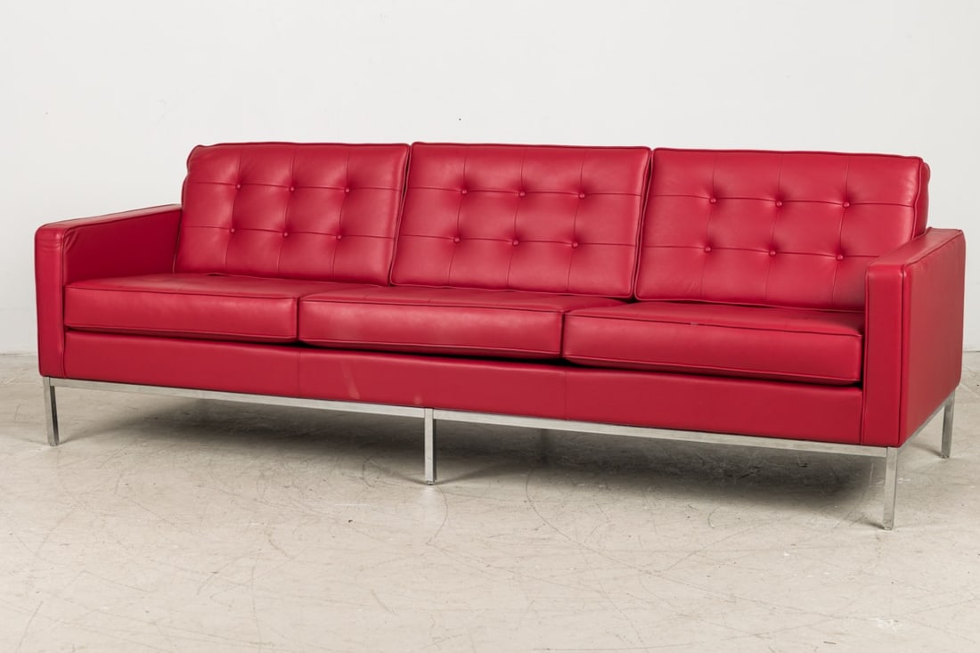 Florence Knoll, Red Leather "Model 2577" 3-Seat Sofa (1 of 1)