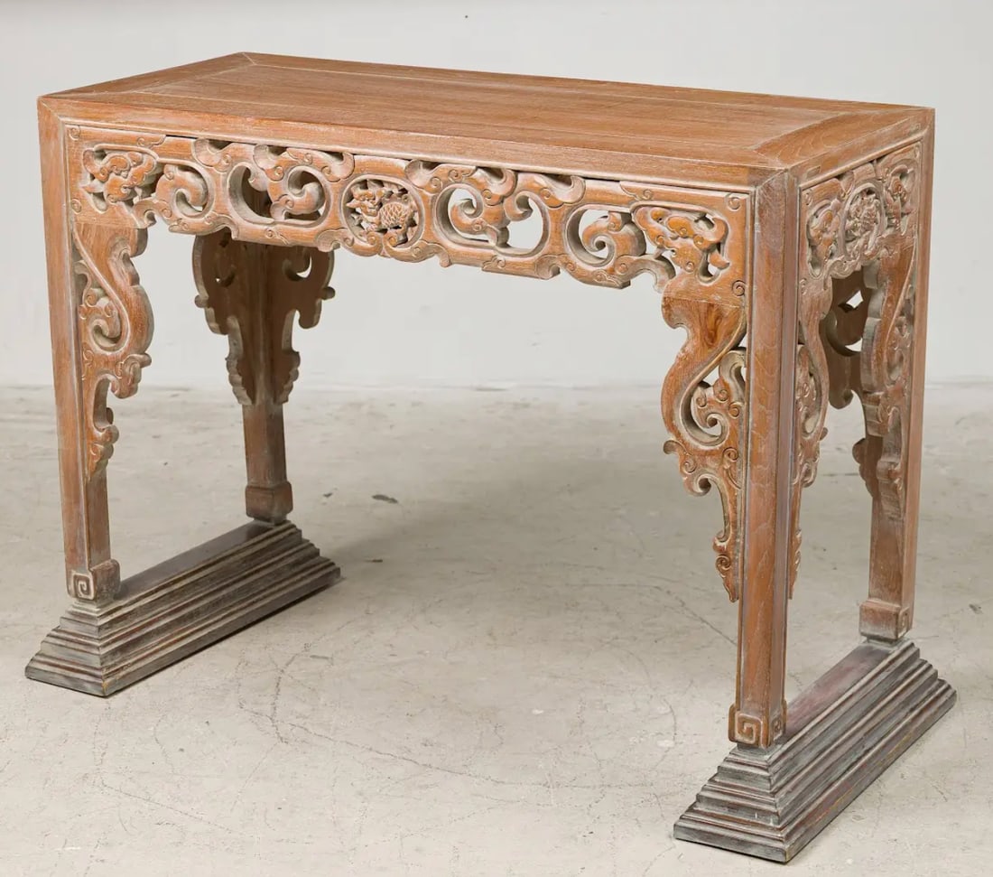 James Mont style Chinoiserie cerused wood console (1 of 1)