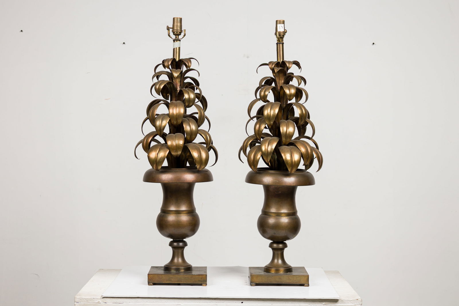 Pair Italian Mid-Century brass foliated garniture lamps (1 of 1)