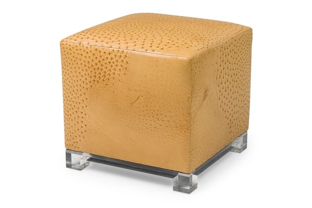 Geoffrey Bradfield , Custom lucite and ostrich hide ottoman (1 of 1)