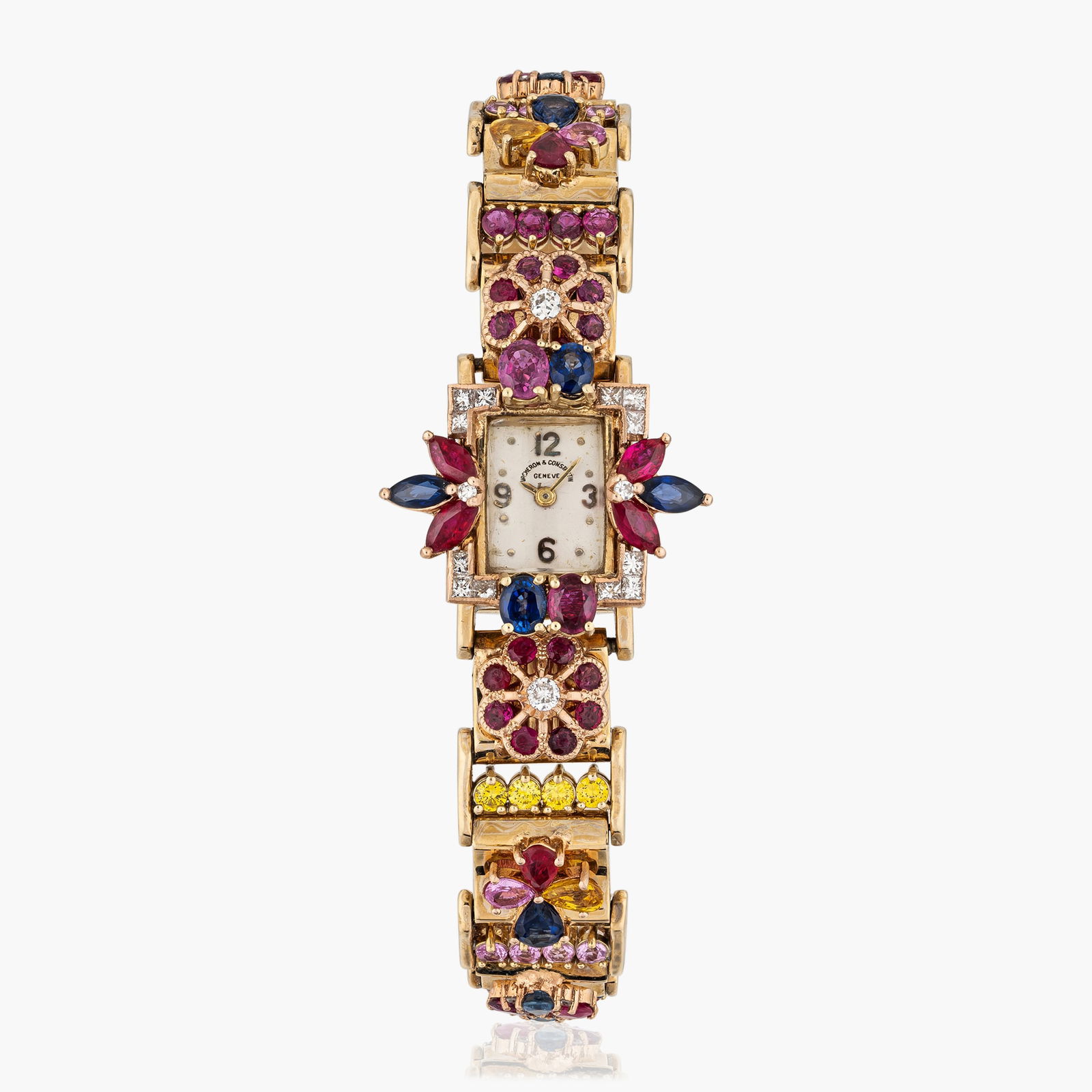 Vacheron Constantin ladies Cocktail Watch: Circa: 1950s Dial: Opaline white dial with applied hour markers Case material: 14K yellow gold Bracelet material: Original integrated bracelet in 14K yellow gold Bracelet size: 6 inches Case dimension