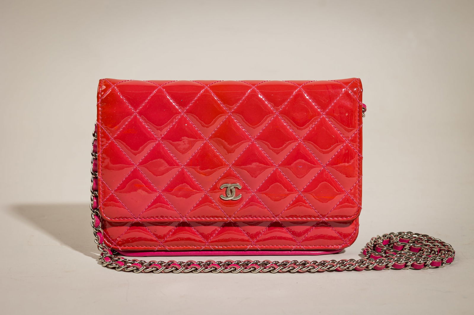 Chanel Quilted Patent Leather Wallet-on-Chain Clutch Bag (1 of 6)
