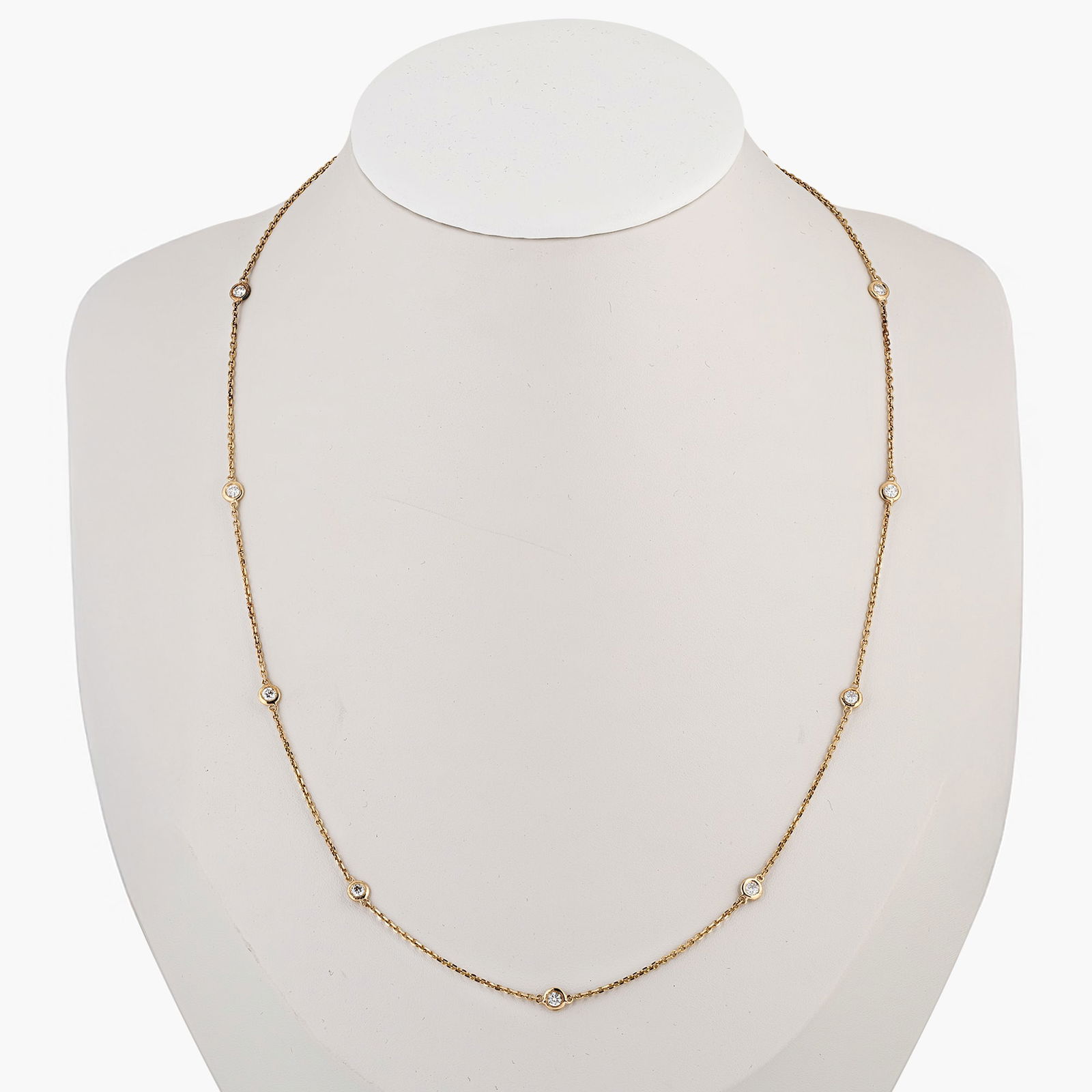 Diamonds By The Yard Necklace: Origin: ContemporaryMetal: 14K Yellow GoldGemstone(s): Round brilliant cut diamonds approx. 0.80 carats total, most H-I/SIMeasurements: 18 inches longWeight: 3.5 gStamped: 585Condition: in excellent