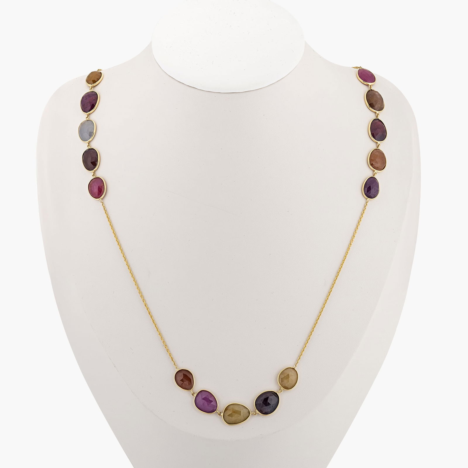 Natural Multi Color Unheated Sapphire 18K Yellow Gold Chain (1 of 2)