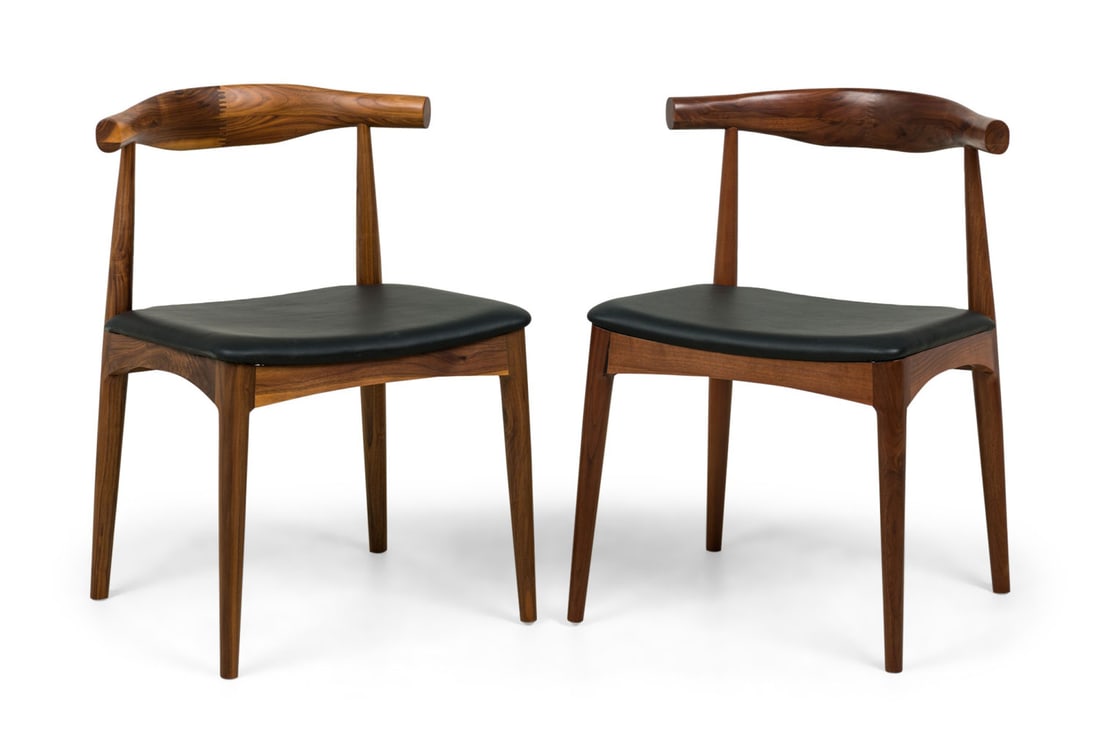Organic Modernism, (12) "Silva" Walnut and Dark Brown Leather Dining Side Chairs (1 of 13)