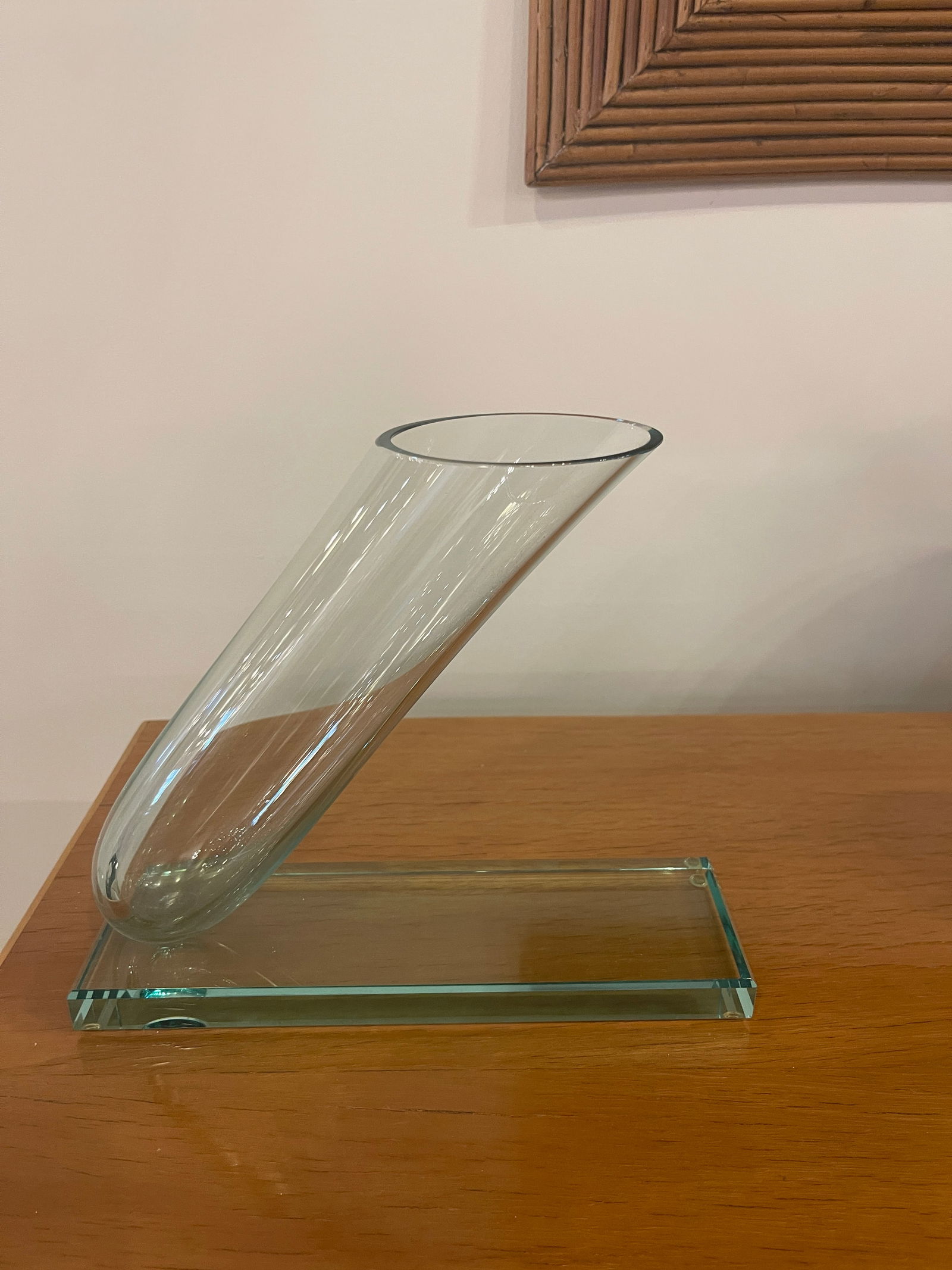 Stephen Schlanser, Sculptural Art Glass Vase: c. 1992, USA, green tinted glass, etched signed and dated, 9.25"h x 10"l x 3"d Shipping Note: LOCAL PICKUP IS NOT AN OPTION. All items MUST be shipped via LiveAuctioneers Shipping Services. Use the Li