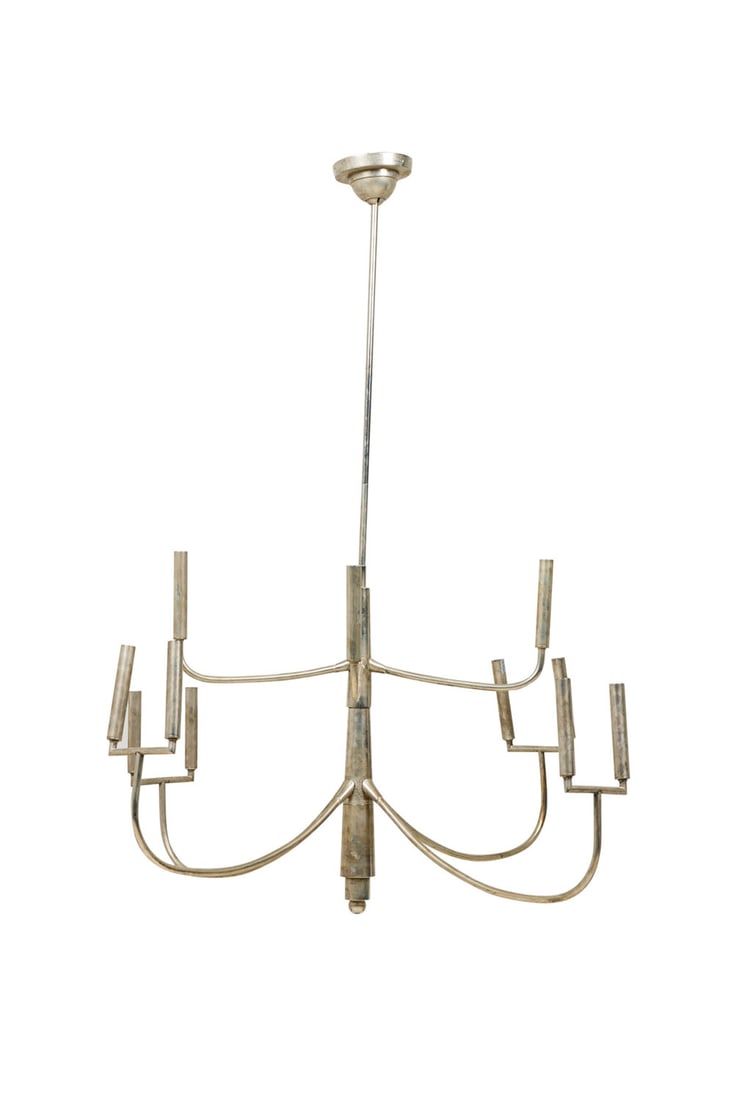 Mid-Century 12 Light 8 Arm Polished Silvered Chandelier (1 of 14)