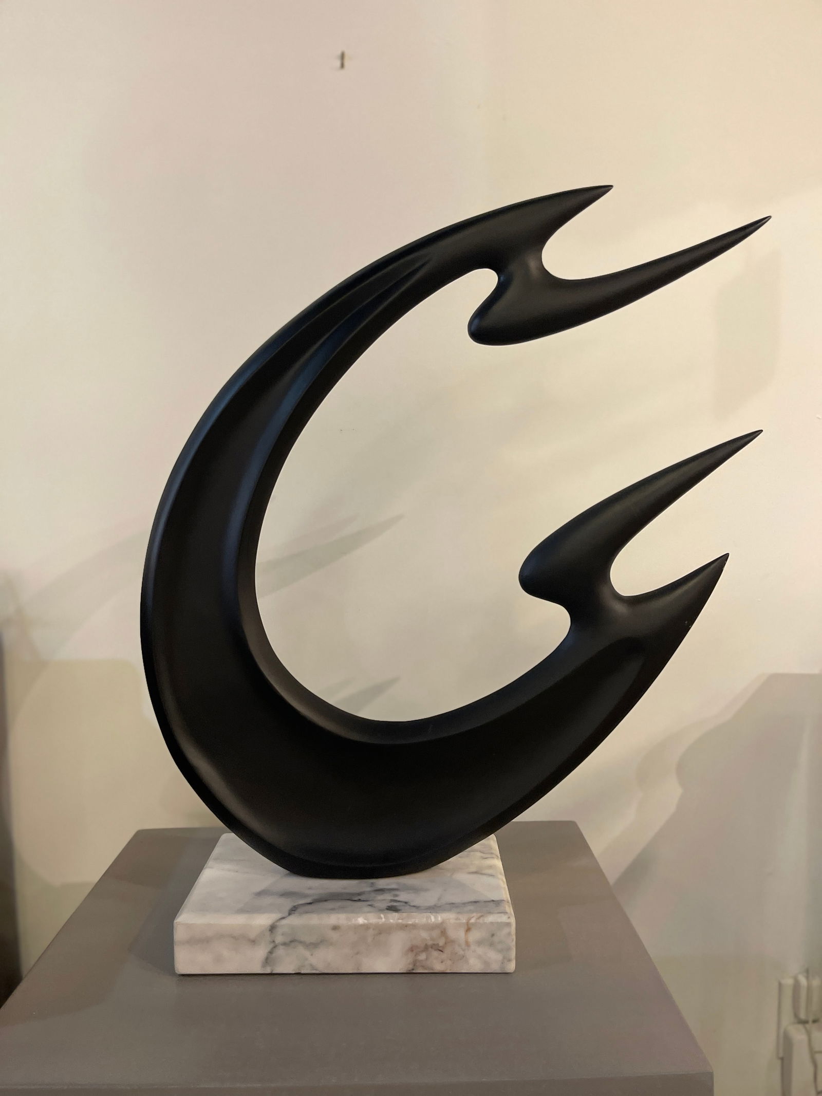 Contemporary School, Bronze Sculpture: Contemporary School (likely American, c. 1990s), Abstract Form, dark patinated cast bronze, apparently unsigned, mounted on a square white marble plinth, 28"h x 24"l x 7.5"wShipping Note: LOCAL