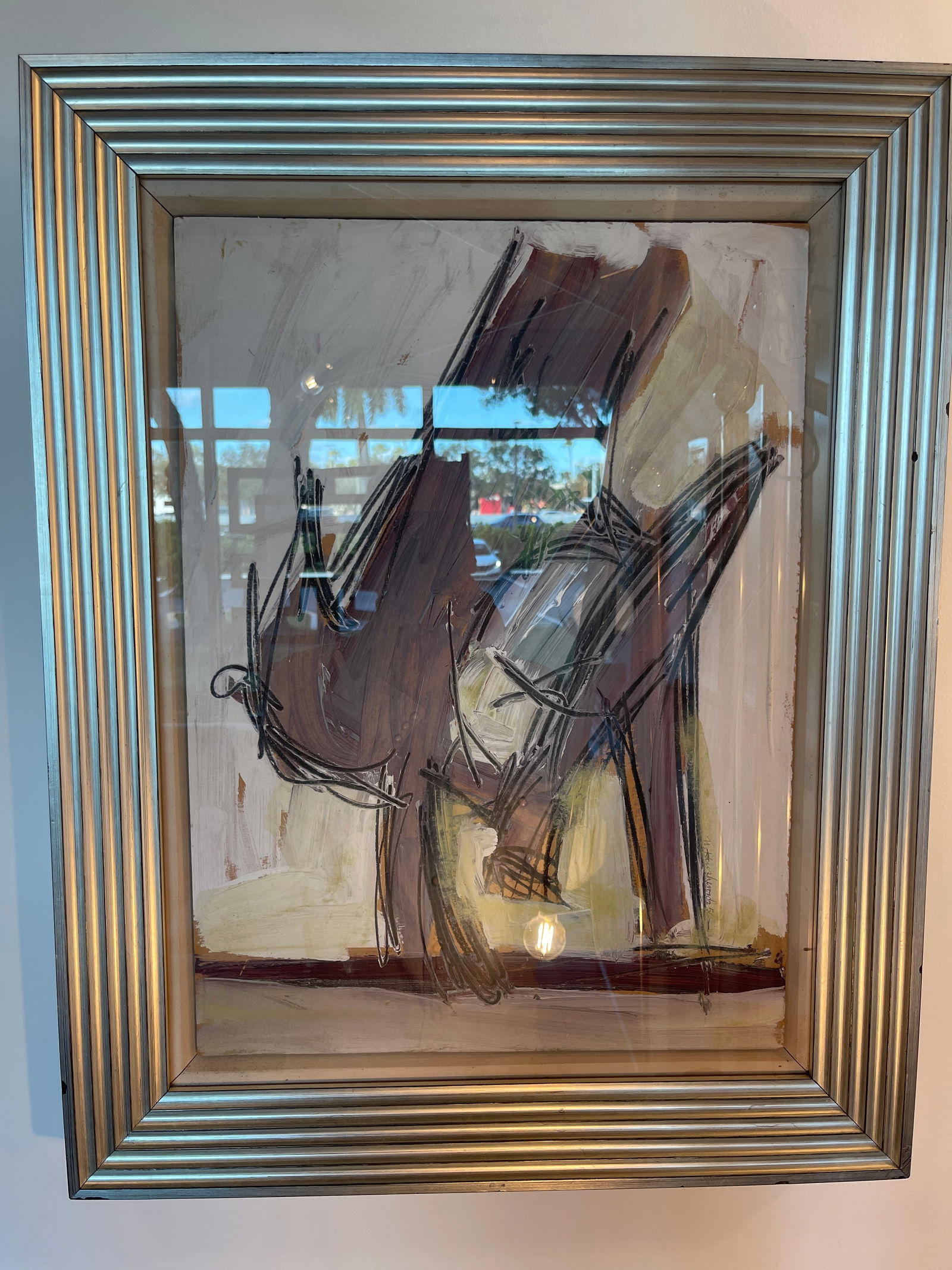 Nicholas Krushenick, Oil On Board, 1956: Nicholas Krushenick (American, 1929-1999), BIrds, signed and dated lower right, gallery label verso, in silver fluted frame, 27"h x 21.25"wProvenance: Camino Gallery, NYC Shipping Note: LOCAL PICKUP