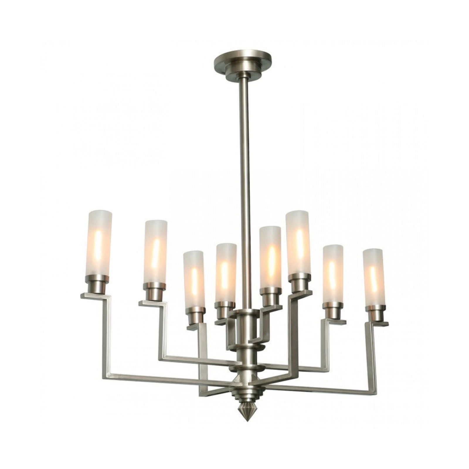Jean Perzel (Style), Fine French Art Deco Steel and Glass Eight-Arm Chandelier (1 of 10)