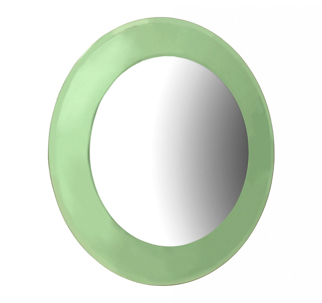 Italian Mid-Century Round Green Glass Wall Mirror, in the style of Fontana Arte (1 of 5)