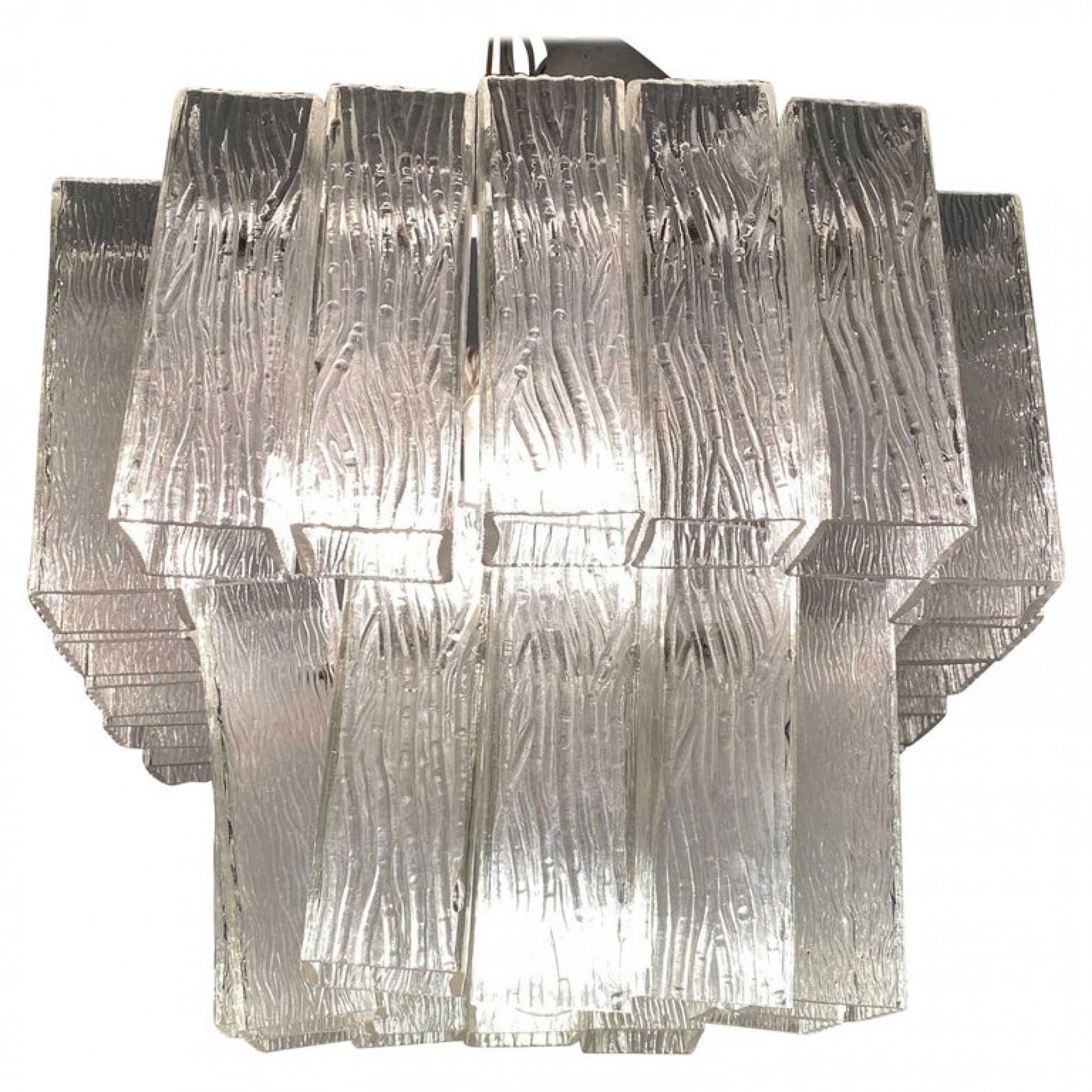 Venini, Italian Modern Hand Blown Glass Chandelier: c. 20th c., Italy, molded square tube hanging elements, 14"h x 14"w x 14"d Shipping Note: LOCAL PICKUP IS NOT AN OPTION. All items MUST be shipped via LiveAuctioneers Shipping Services. Use the LiveSh