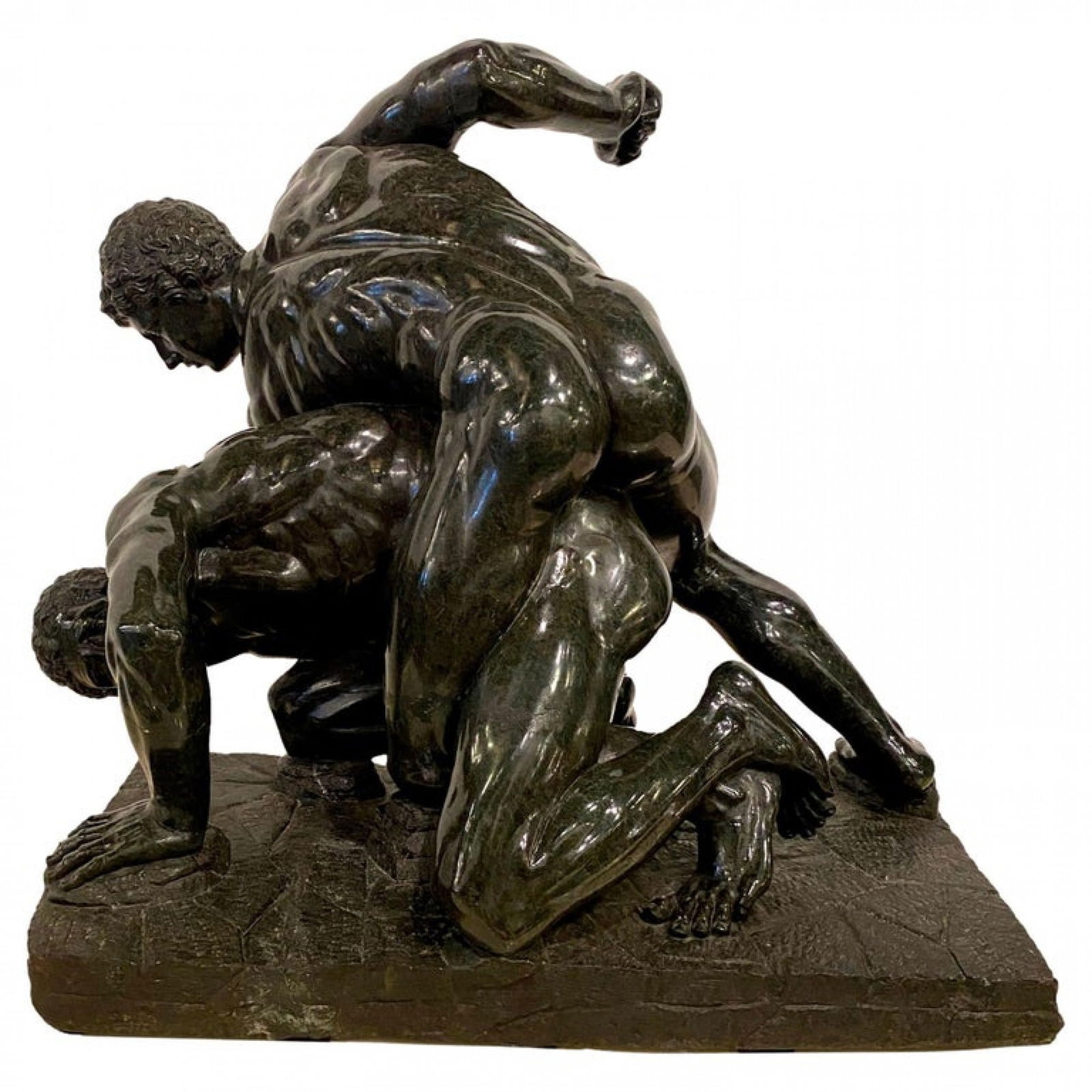 Italian Bronze Grand Tour "Uffizi Wrestlers": c. 19th/20th c.,Italy, dark brown patinated cast bronze, serpentine marble base, 18"h x 19"w x 12"d Shipping Note: LOCAL PICKUP IS NOT AN OPTION. All items MUST be shipped via LiveAuctioneers