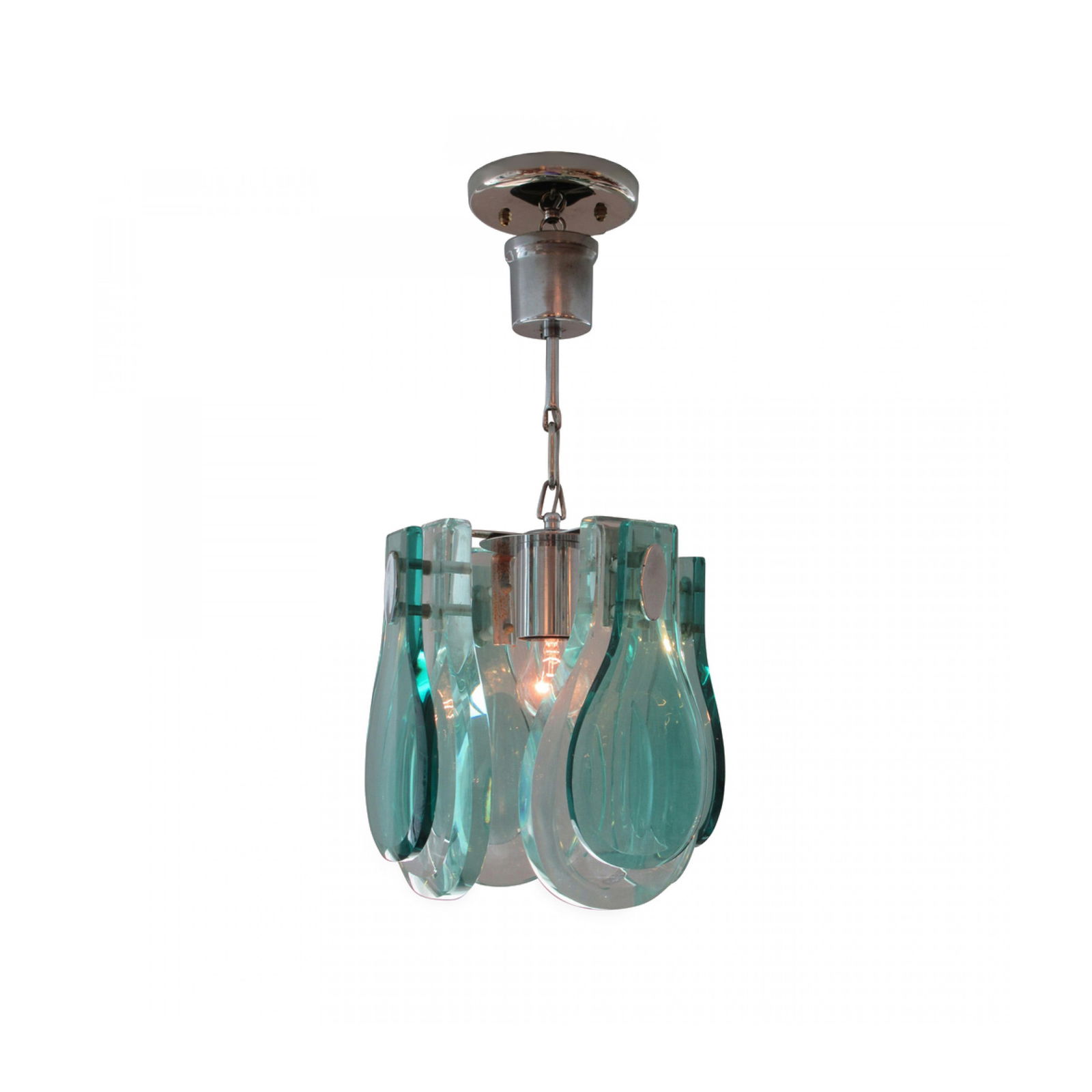 Max Ingrand Style, Glass and Polished Nickel Chandelier (1 of 3)