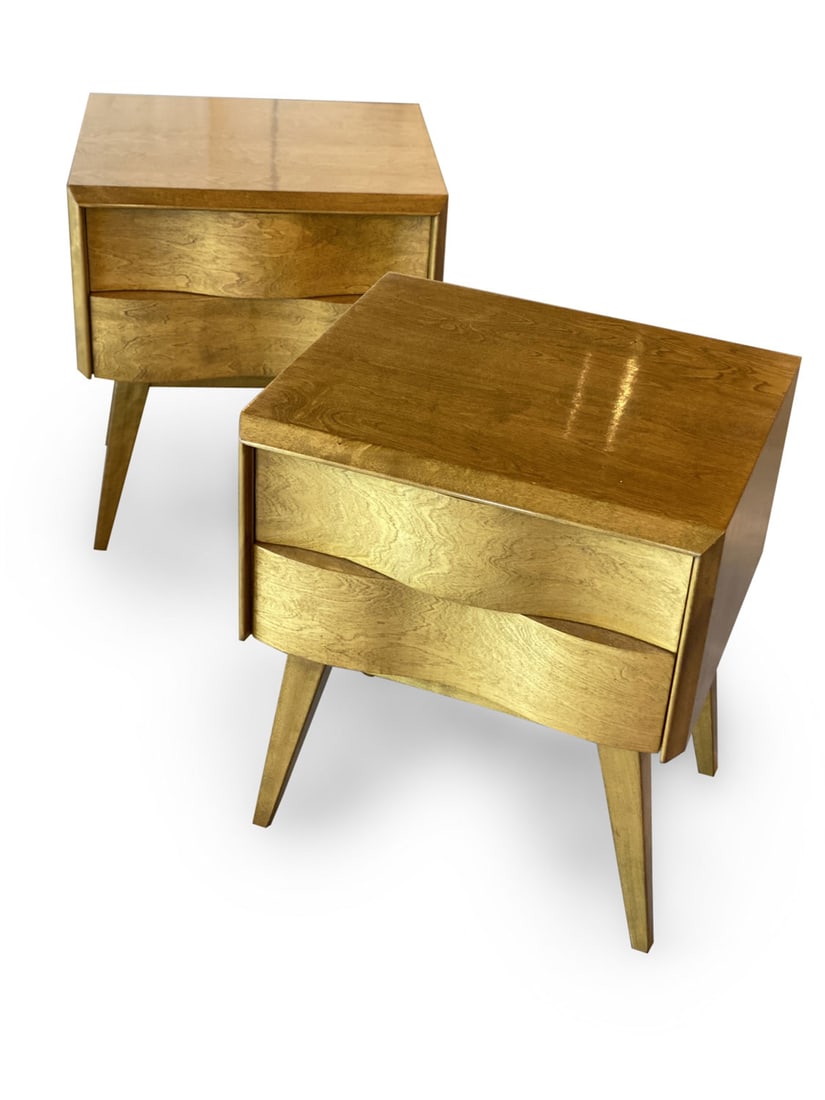 Edmond Spence, Pair Wave Front Birchwood Nightstands (1 of 8)