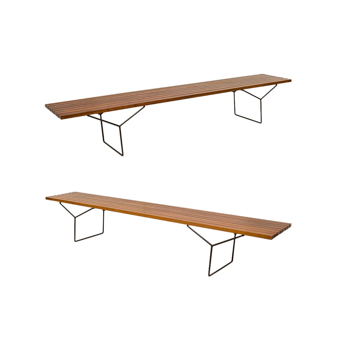 Harry Bertoia for Knoll, Pair of Mid-Century Wooden Slat and Metal Y-Frame Benches (1 of 20)