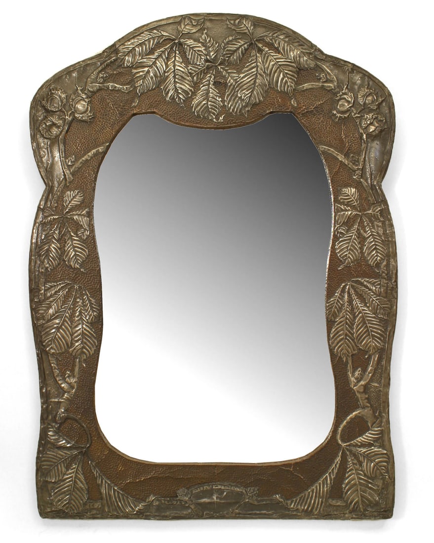 Jugendstil style copper and brass repousse mirror (1 of 4)