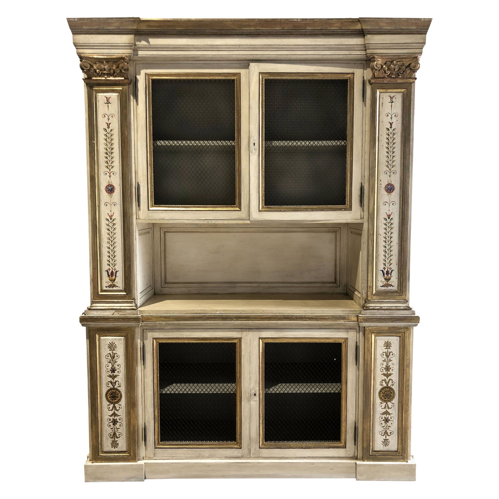 Italian Neoclassical style painted and parcel-gilt breakfront bookcase (1 of 8)