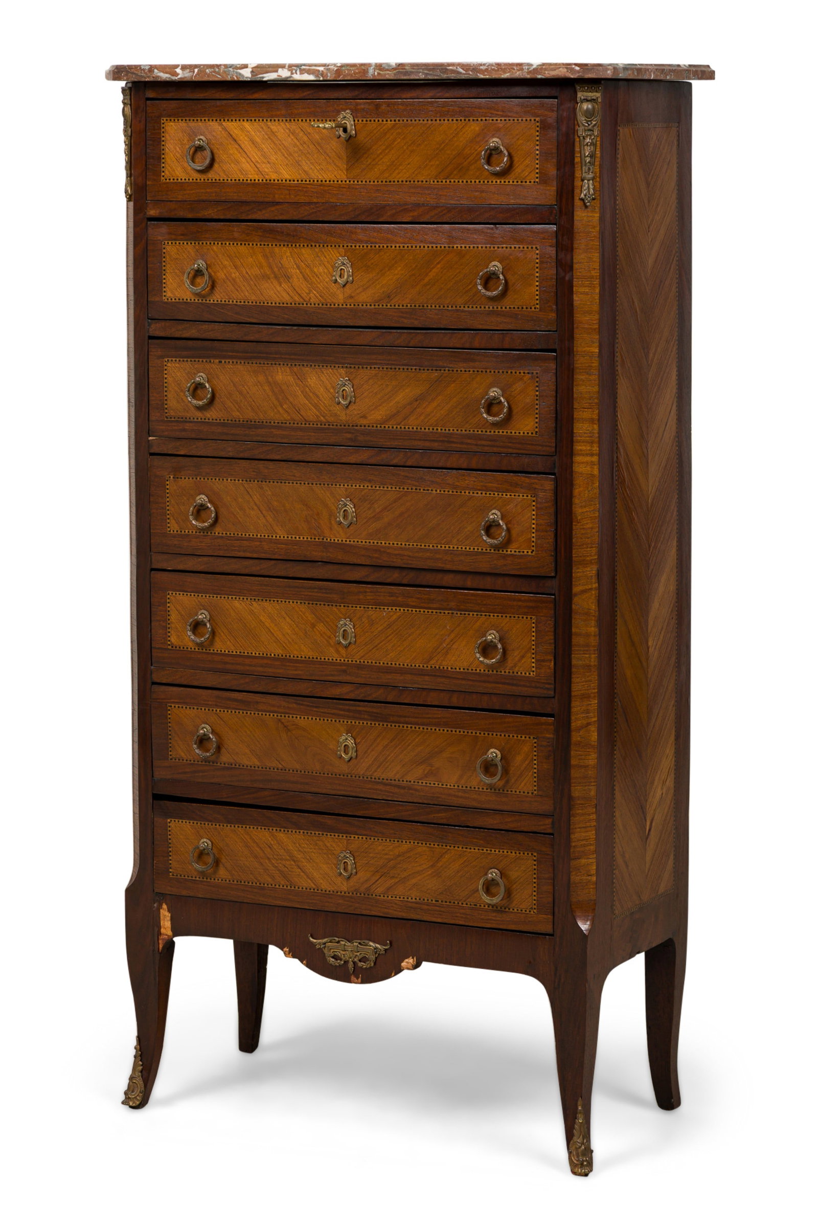 French Louis XVI style marble top mahogany semainier (1 of 16)