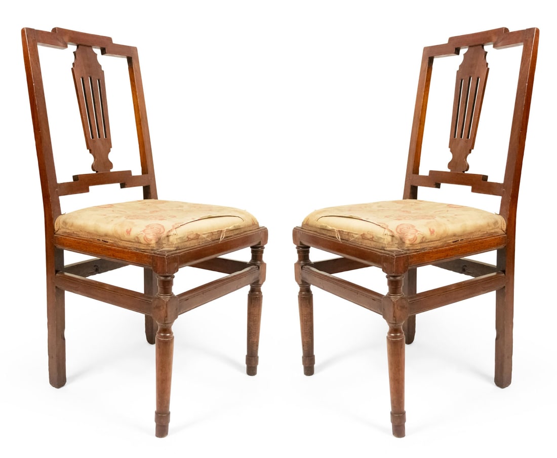 Pair Continental Neoclassical mahogany side chairs (1 of 12)