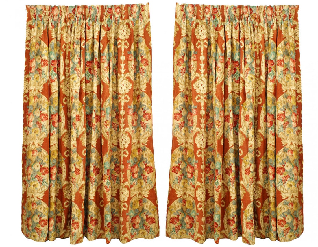 Pair of English Country style printed linen floral drapes (1 of 5)