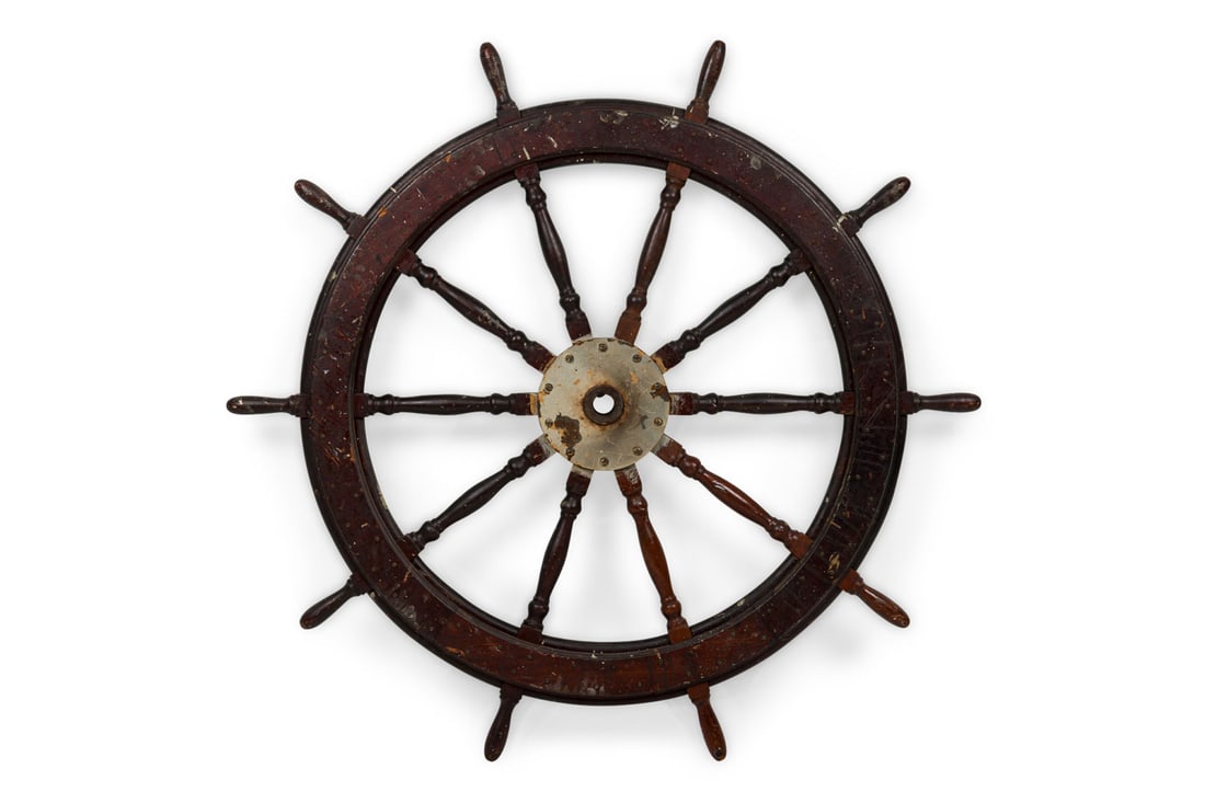 19th c. wooden ship's steering wheel (1 of 12)