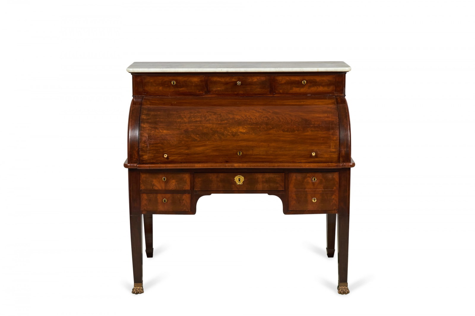 Louis XVI style marble top mahogany cylindrical bureau secretary (1 of 13)