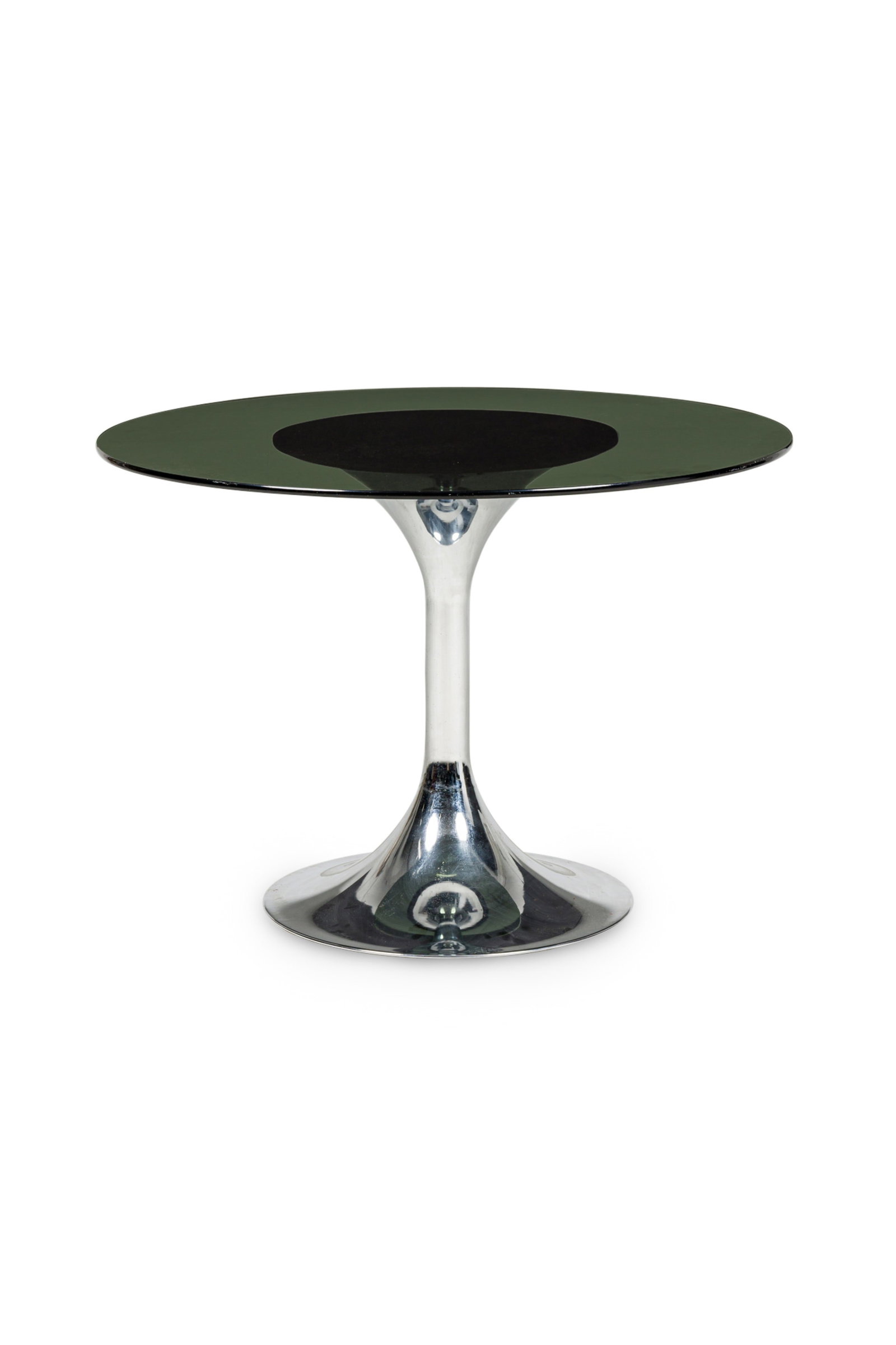 Saarinen style, chrome and black glass tulip dining table (1 of 7)