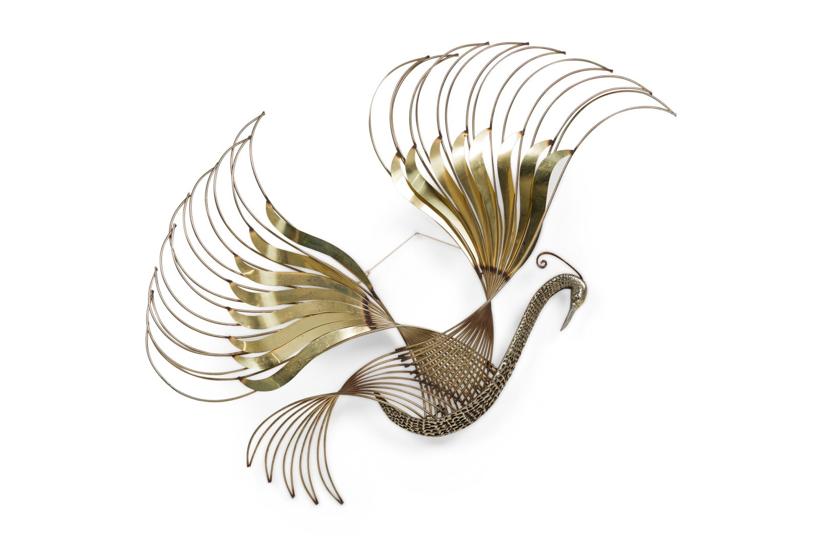 Curtis Jere (Attrib.), brass 'Peacock' wall sculpture (1 of 8)