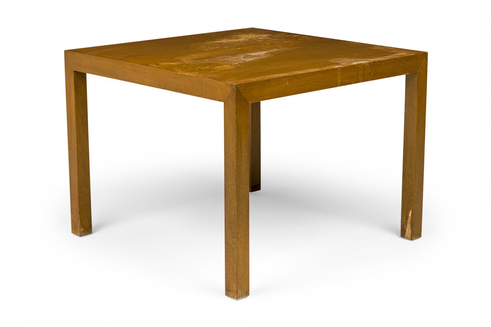 Edward Wormley, blond mahogany Parsons side table: c. 1940s, USA, square top on for square legs, old green Dunbar tag to underside, 23.75" h x 31.25"w x 31.25"d
