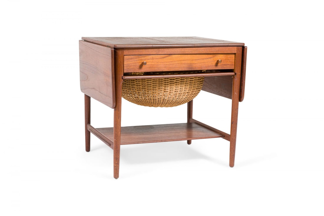 Hans Wegner, Danish Modern Teak and Wicker Drop Leaf Sewing Table (1 of 15)