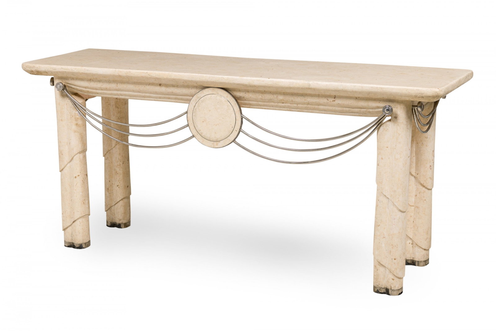 Maitland Smith, American Modern, travertine and nickel console table (1 of 13)