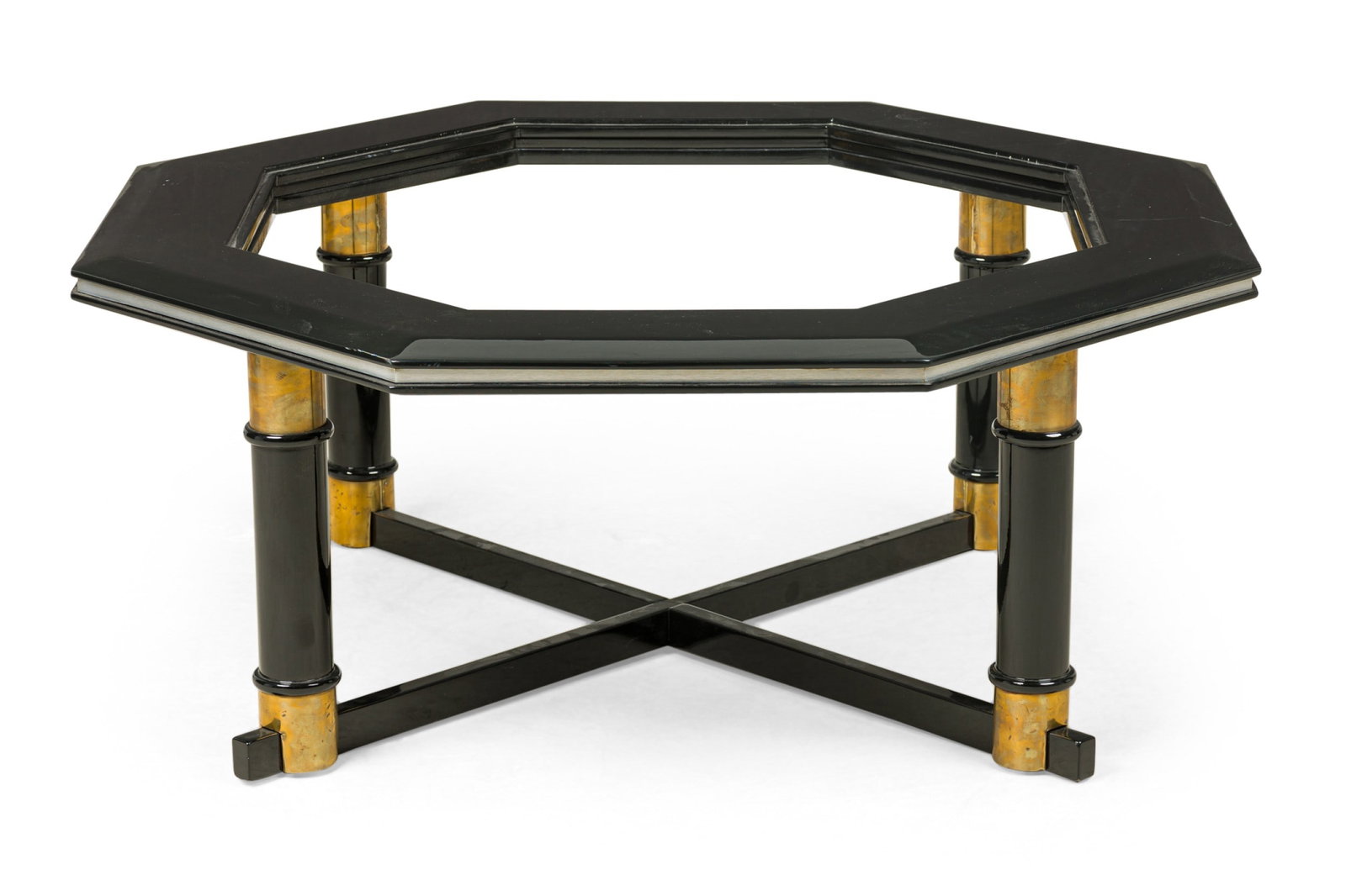 Modern Black Lacquer and Brass Octagonal Low Coffee Table Frame (1 of 9)