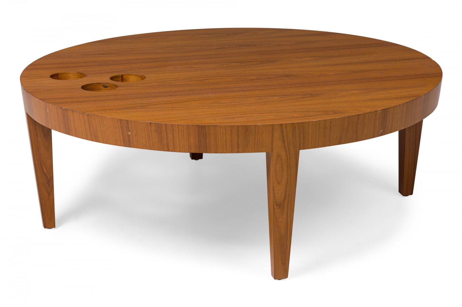Antonio Fortuna, walnut circular coffee table with round cutouts (1 of 8)