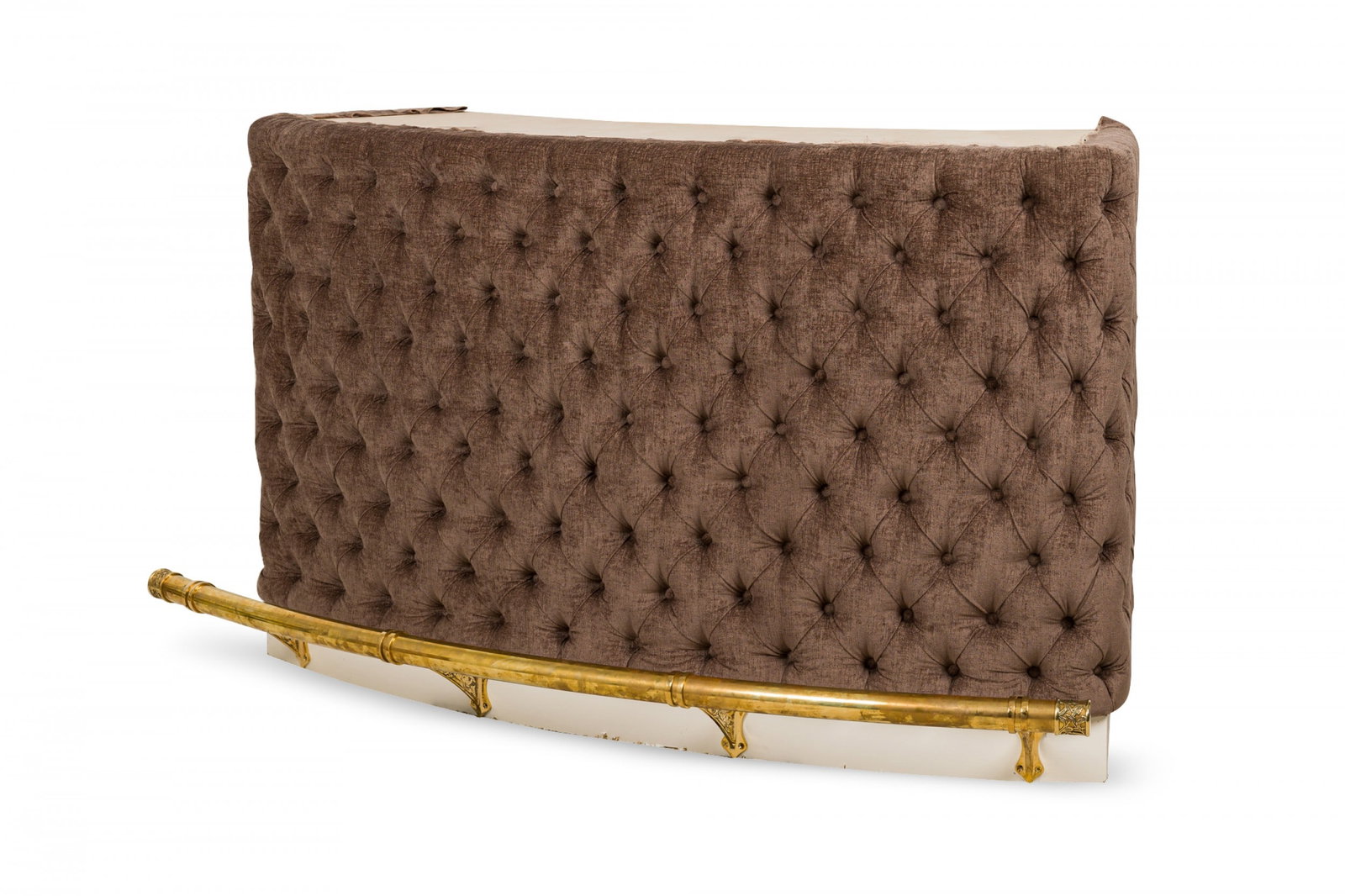 Contemporary upholstered 3-tiered bar with brass foot rail (1 of 12)