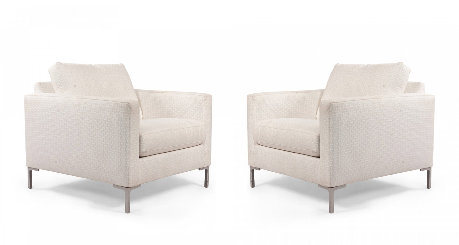 Contemporary, pair white armchairs with chrome legs (1 of 17)