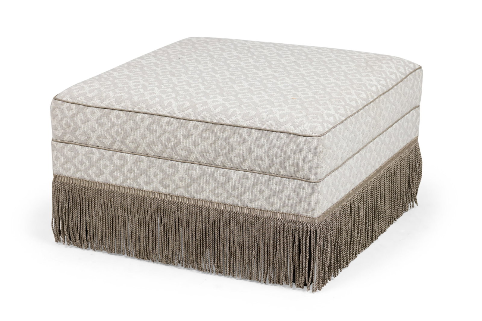 Contemporary upholstered ottoman with fringe trim (1 of 9)
