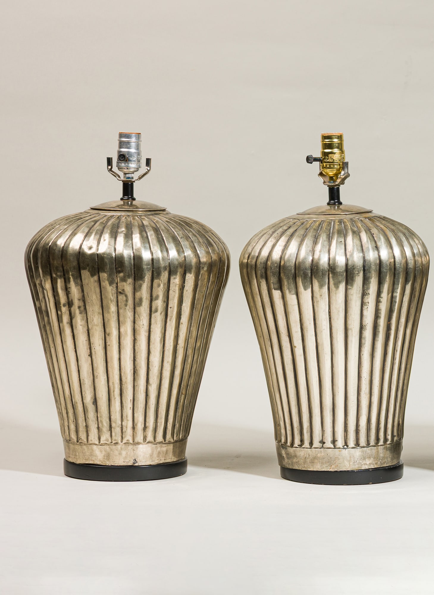 Pair modern ribbed metal lamps (1 of 9)